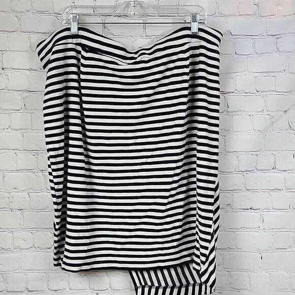 Cato 26/28 Black & White Striped Asymmetrical Hem Stretch Knit Pencil Skirt 4X - Picture 4 of 8